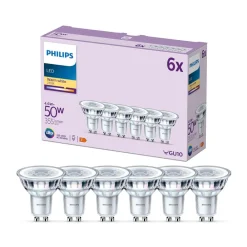 Led Pærer ^ Philips LED-pære GU10 4,6W 355lm 827 klar 36° 6 stk