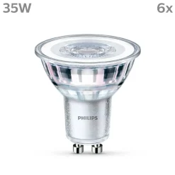 Philips Led Pærer > LED-pære GU10 3,5W 255lm 827 klar 36° 6stk