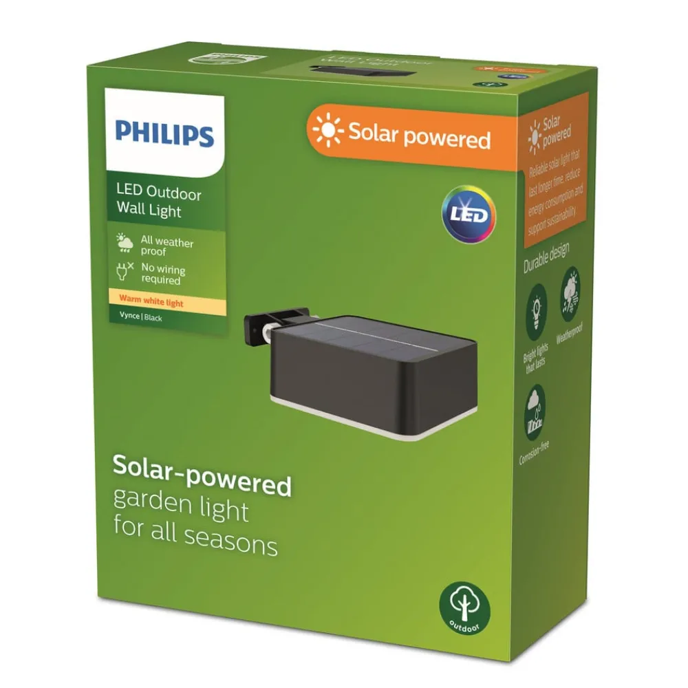 Solcellelamper ^ Philips LED-solcelle-væglampe Vynce, hoved 10,5 x 10,5 cm