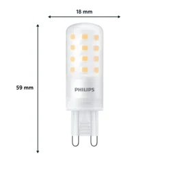 Led Pærer ^ Philips LED-stiftsokkelpære, G9, 4W, mat, 480lm, 2.700K, dæmpbar