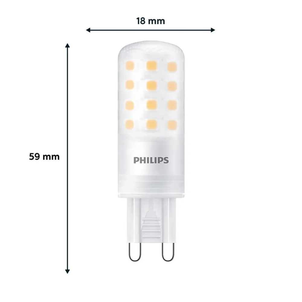 Led Pærer ^ Philips LED-stiftsokkelpære, G9, 4W, mat, 480lm, 2.700K, dæmpbar