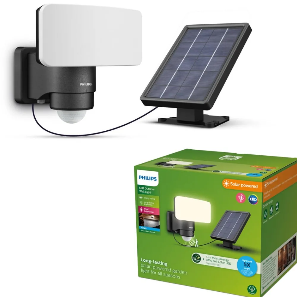 Philips Solcelle Lampe Med Sensor|Solcellelamper > LED-udendørs spotlampe Tylus, sort 5.000K sensor