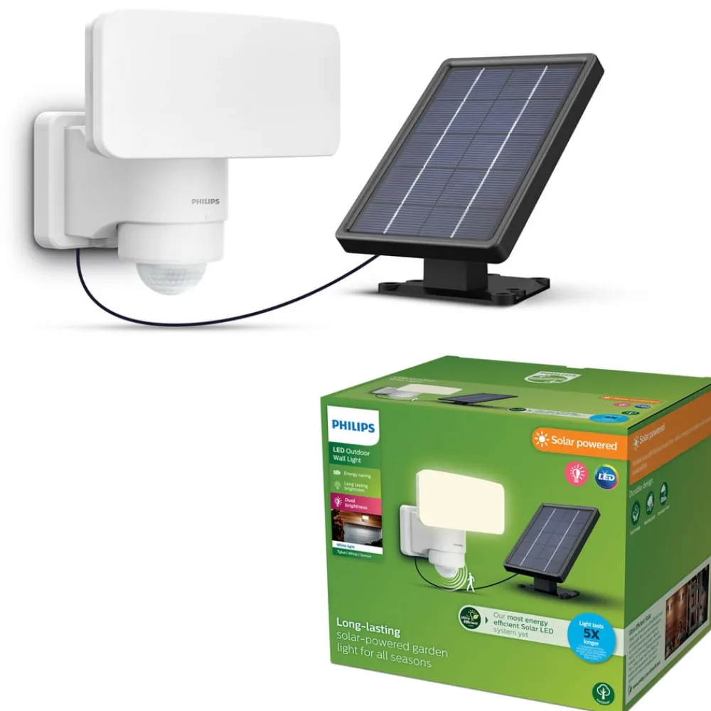 Solcelle Lampe Med Sensor|Solcellelamper ^ Philips LED-udendørs spotlampe Tylus, hvid, 3.000 K, sensor