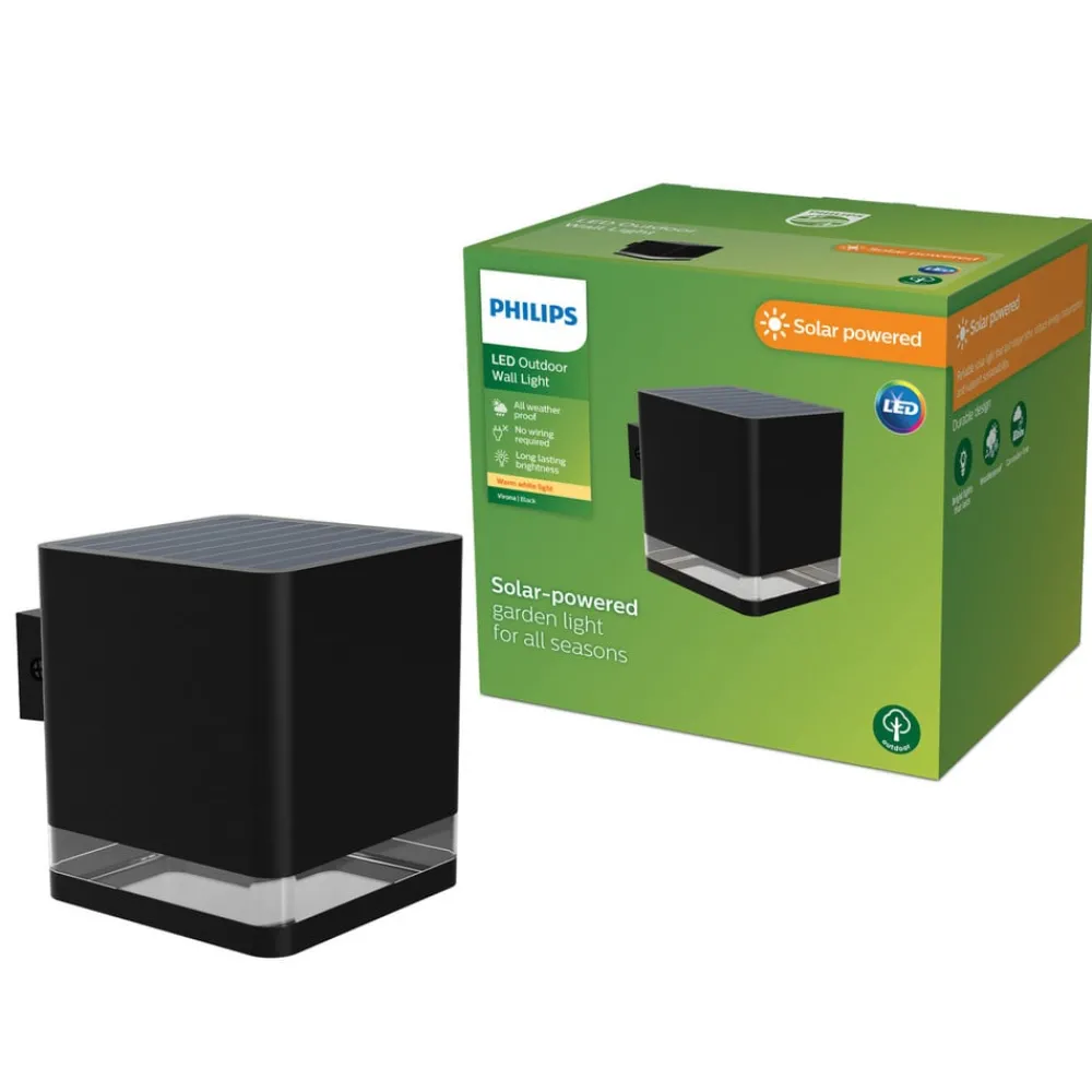 Solcellelamper|Væglamper ^ Philips LED-udendørs væglampe Virona, sort, IP44