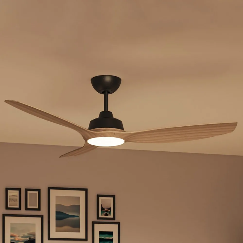 Loftventilatorer ^ Philips LED-ventilator Olas, Ø 132 cm, brun/sort, støjsvag