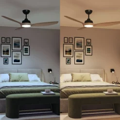 Loftventilatorer ^ Philips LED-ventilator Olas, Ø 132 cm, brun/sort, støjsvag
