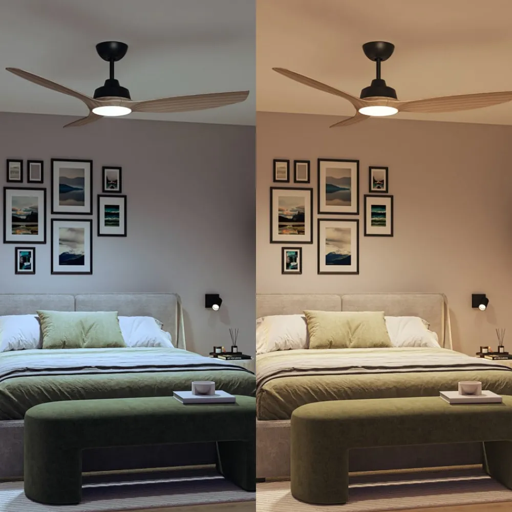 Loftventilatorer ^ Philips LED-ventilator Olas, Ø 132 cm, brun/sort, støjsvag