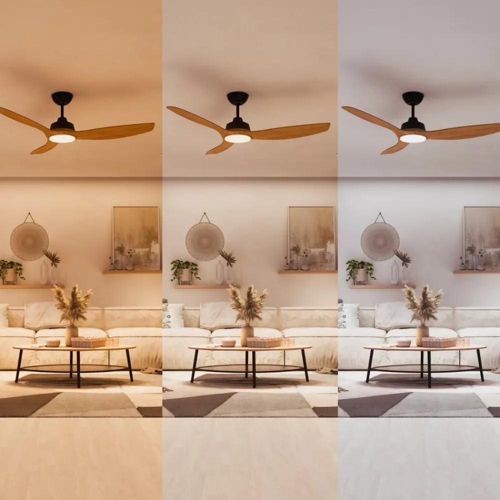 Loftventilatorer ^ Philips LED-ventilator Olas, Ø 132 cm, brun/sort, støjsvag