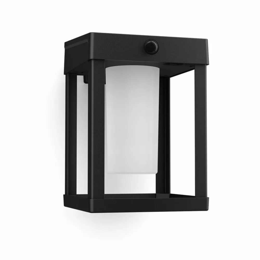 Solcellelamper ^ Philips solcelle-væglampe Camill sort/hvid 14 x 14 cm