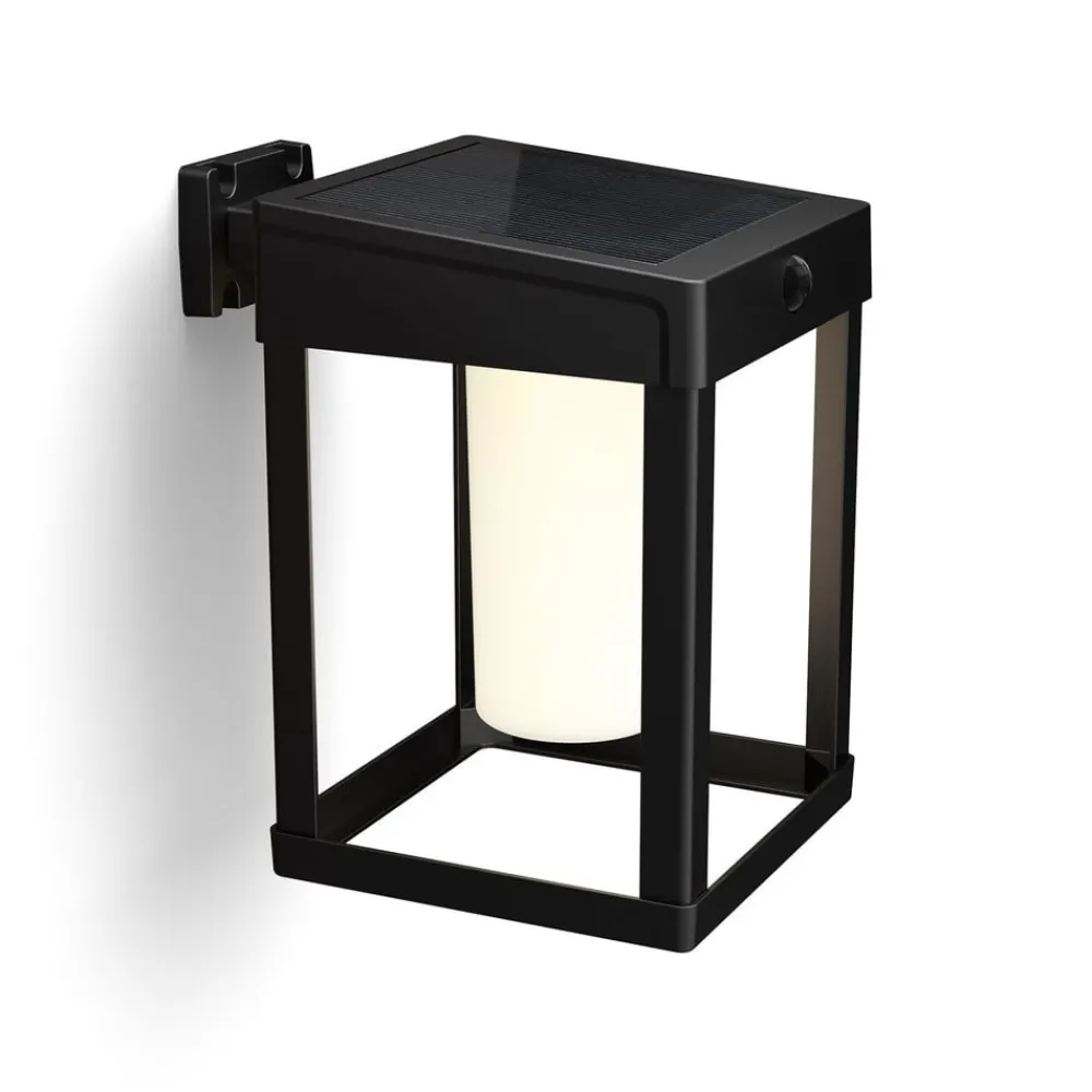 Solcellelamper ^ Philips solcelle-væglampe Camill sort/hvid 14 x 14 cm