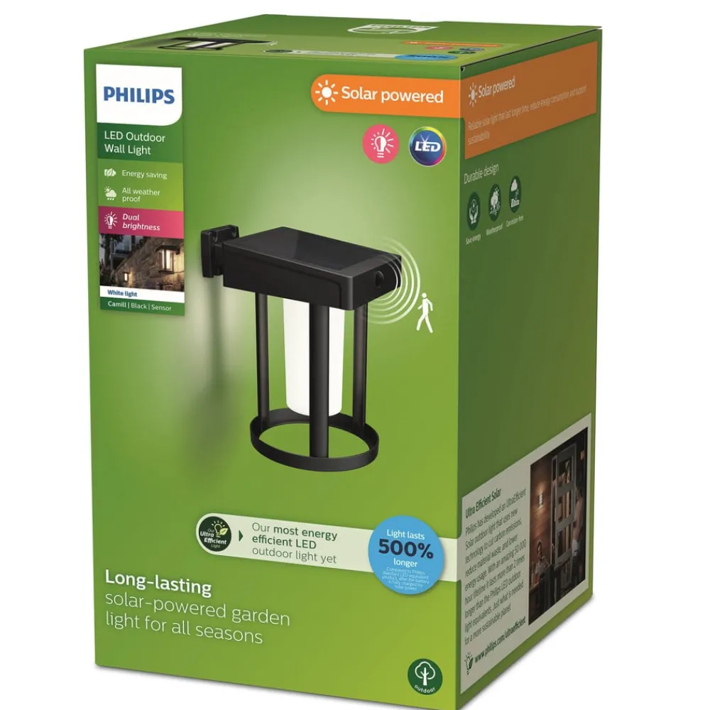 Philips Solcelle Lampe Med Sensor|Væglampe Med Sensor > solcelle-væglampe Camill, sort/hvid, Ø 14 cm