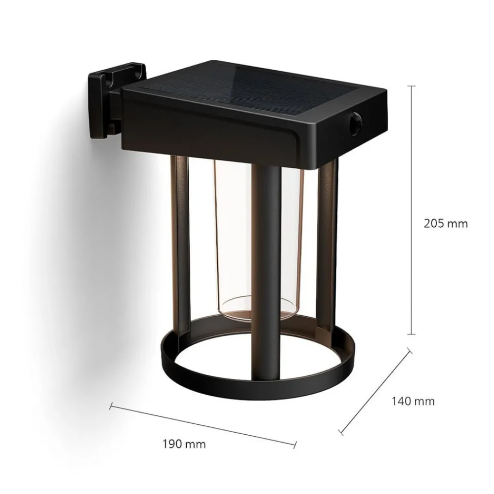 Solcelle Lampe Med Sensor|Væglampe Med Sensor ^ Philips solcelle-væglampe Camill, sort/klar, Ø 14 cm