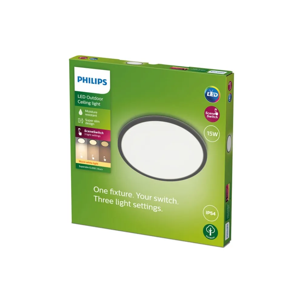Philips Udendørs Loftlamper > SuperSlim LED IP54 Ø 25 cm 2.700 K sort