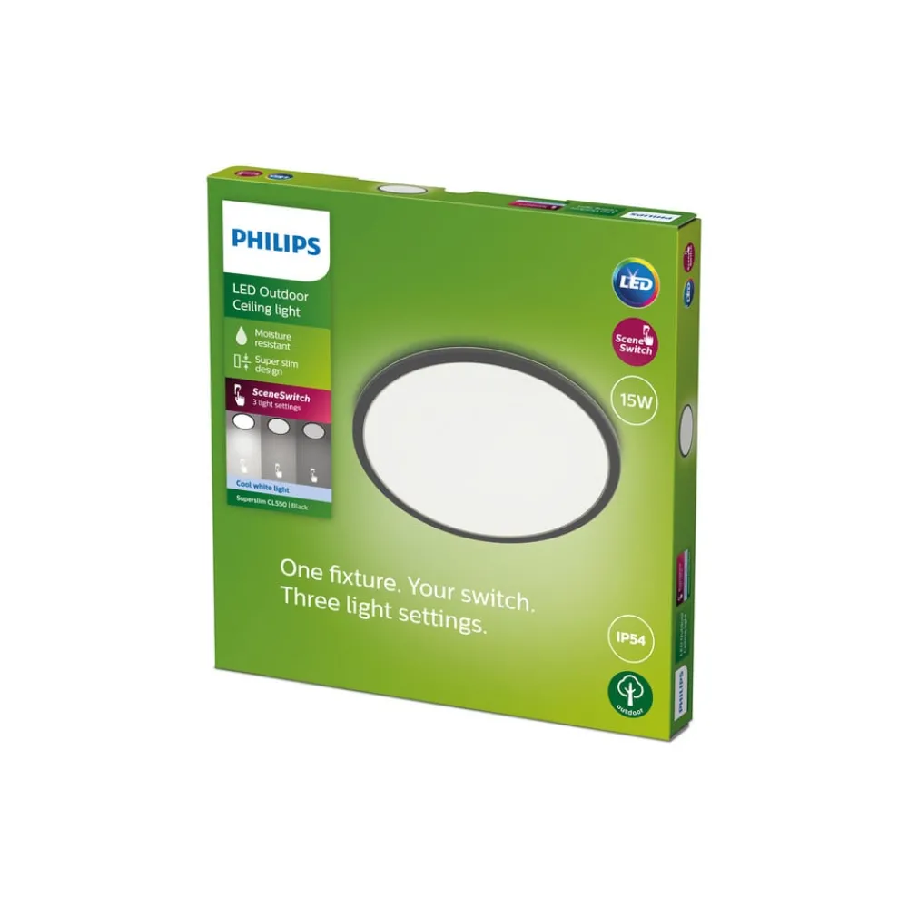Philips Udendørs Loftlamper > SuperSlim LED IP54 Ø 25cm 4.000K sort