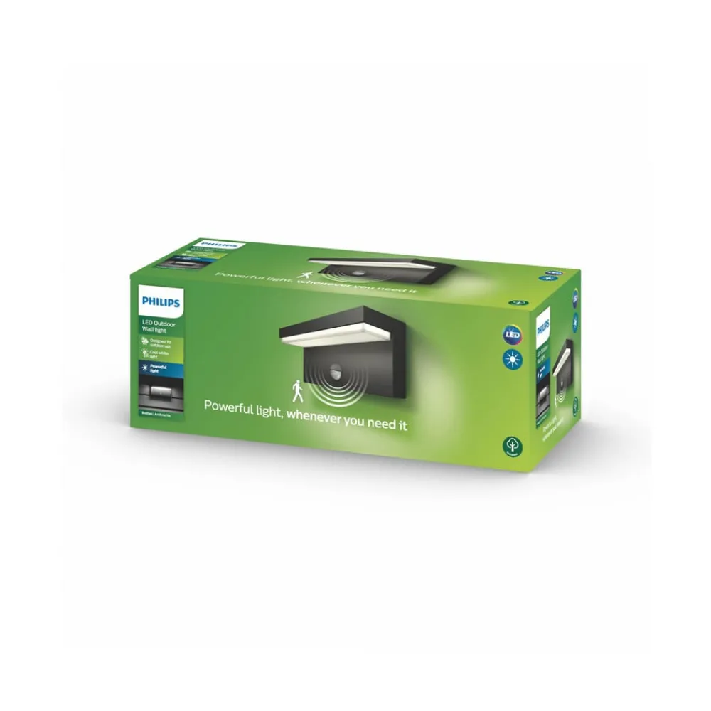 Væglampe Med Sensor ^ Philips udendørs LED-væglampe Bustan Sensor, 4.000 K