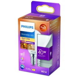 Philips Dæmpbar Led-Pære|Led Pærer > WarmGlow LED Classic E14 P45 3,4 W mat