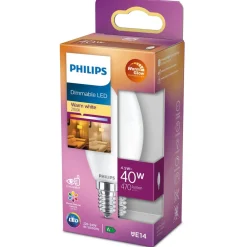 Philips Dæmpbar Led-Pære|Led Pærer > WarmGlow LED Classic E14 B35 3,4 W mat