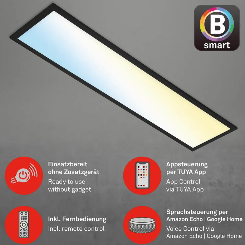 Arbejdsrum/Kontor|Loftlamper ^ Briloner Piatto S WiFi LED-loftlampe Bluetooth CCT fjernb.