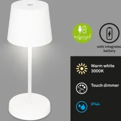 Briloner Dekorationsbelysning|Terrassebelysning > Piha LED-bordlampe med genopladeligt batteri, hvid