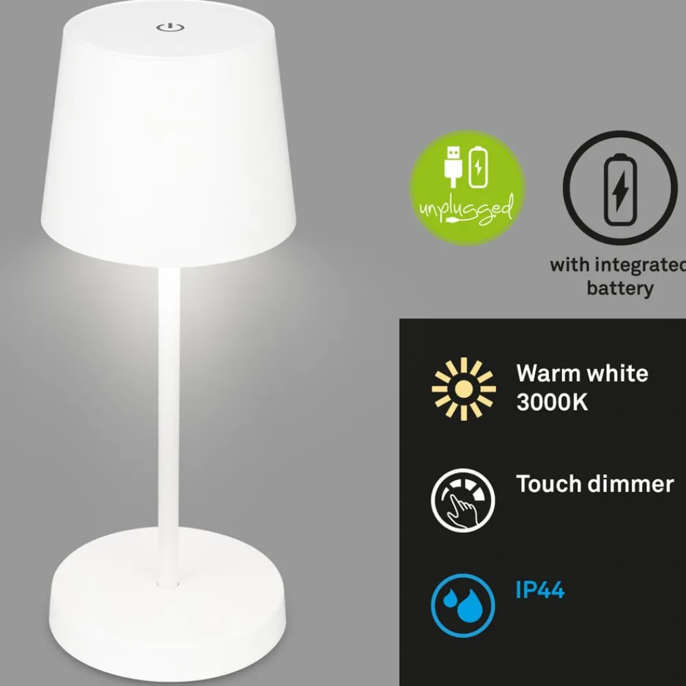 Briloner Dekorationsbelysning|Terrassebelysning > Piha LED-bordlampe med genopladeligt batteri, hvid