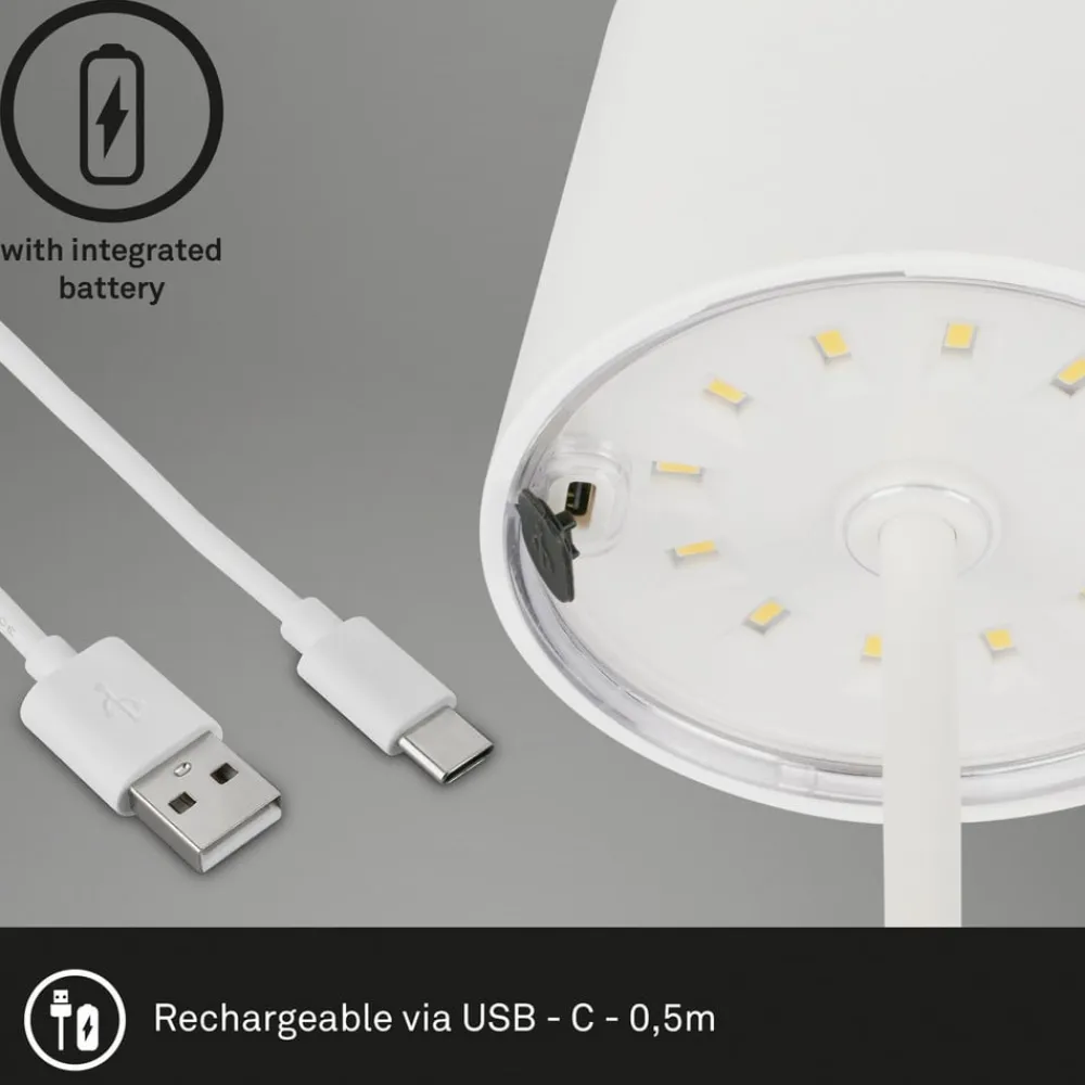 Briloner Dekorationsbelysning|Terrassebelysning > Piha LED-bordlampe med genopladeligt batteri, hvid