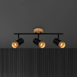 Briloner Loftlamper|Spotlights > Plek loftspot GU10 sort/træ, 3 lyskilder