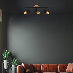 Briloner Loftlamper|Spotlights > Plek loftspot GU10 sort/træ, 3 lyskilder