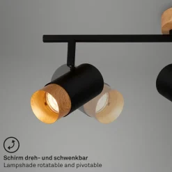 Briloner Loftlamper|Spotlights > Plek loftspot GU10 sort/træ, 3 lyskilder