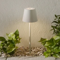 Udendørs Spot ^ Zafferano Poldina LED-lampe med jordspyd og batteri, hvid