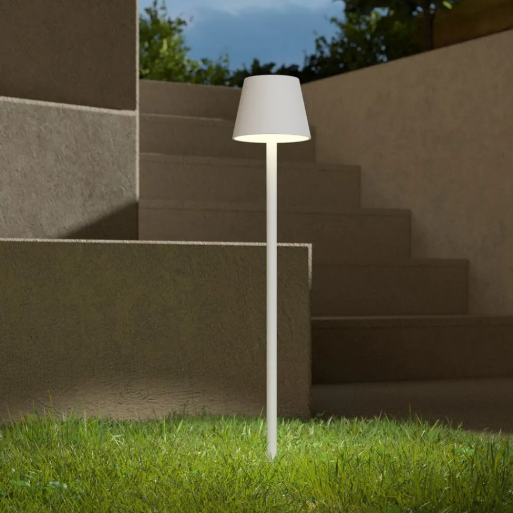 Udendørs Spot ^ Zafferano Poldina LED-lampe med jordspyd og batteri, hvid