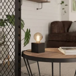 Bordlamper ^ EGLO Prestwick 2 bordlampe med træterning, sort