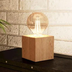 Bordlamper ^ EGLO Prestwick 2 bordlampe med træterning, natur