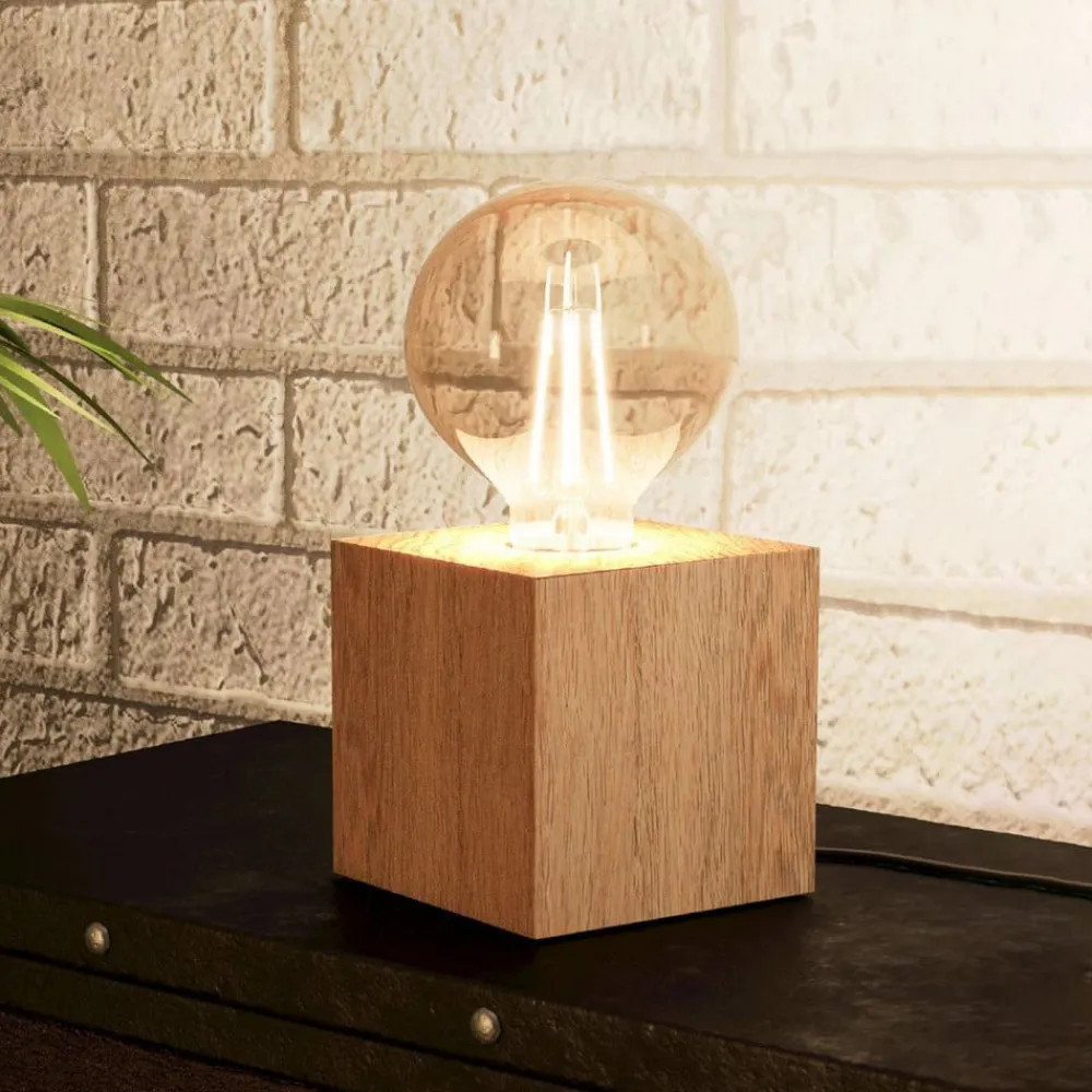 Bordlamper ^ EGLO Prestwick 2 bordlampe med træterning, natur
