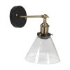 Væglamper ^ PR Home Lambda væglampe, messing/klar, Ø 18 cm, glas