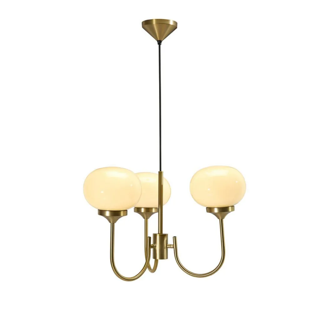PR Home Lysekroner > lysekrone Elsy messingfarvet glas creme 3 lyskilder