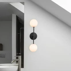 Væglamper ^ PR Home Sigma D væglampe, sort/opal, 2 lyskilder, 49 cm glas
