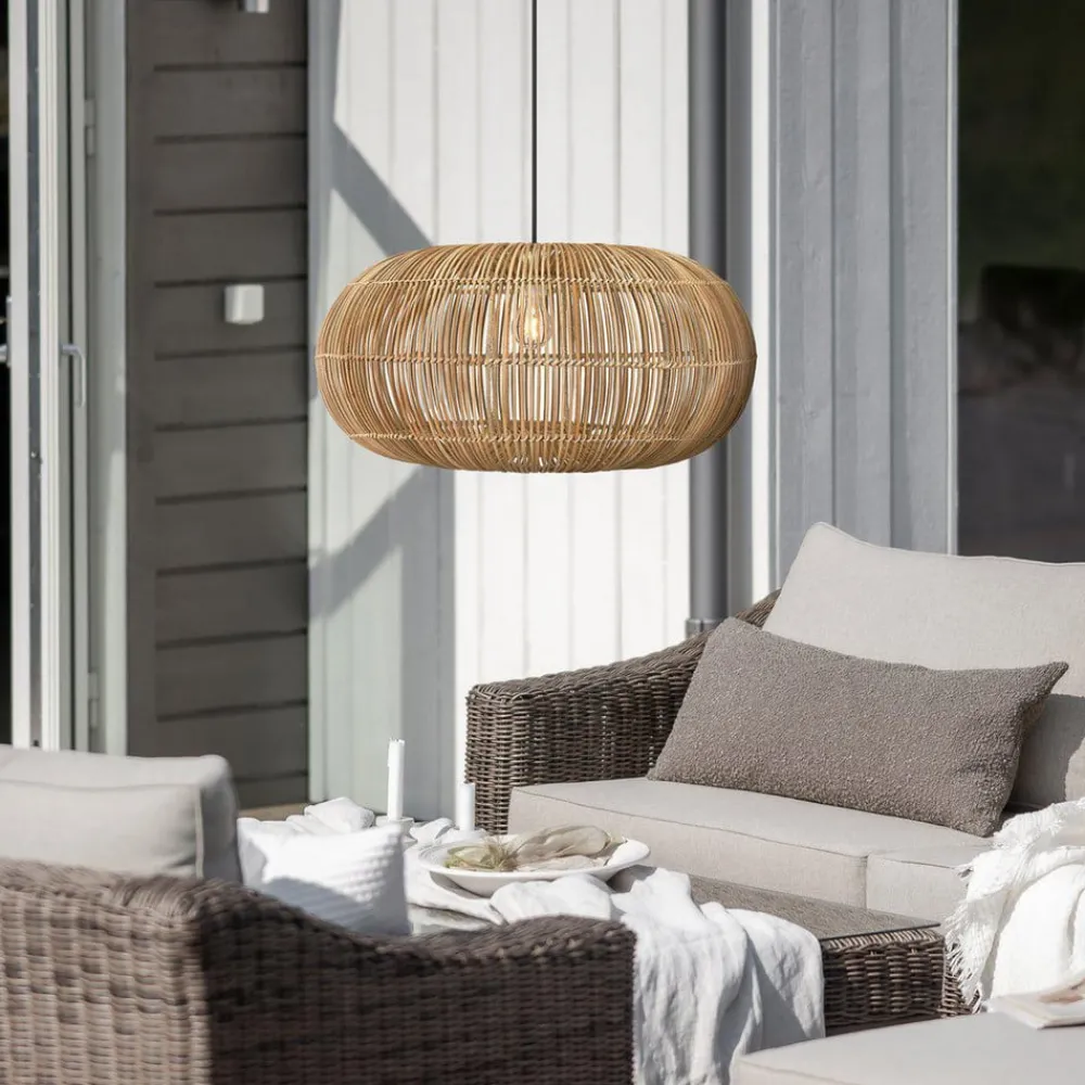 Udendørs Pendellamper ^ PR Home Zuri udendørs pendel, Ø 51 cm, rattan, stikprop