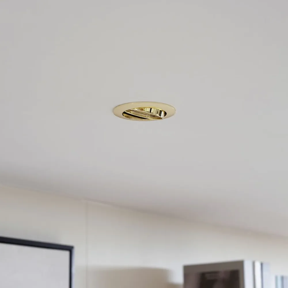 Loftlamper|Indbygningsspots ^ PRIOS forsænket loftlampe Fibur, guld, aluminium, Ø 8,2 cm
