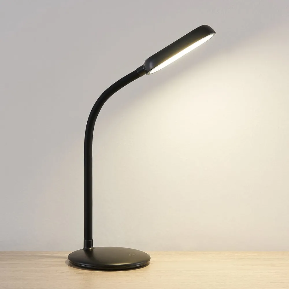 PRIOS Arbejdsrum/Kontor|Bordlamper > LED genopladelig bordlampe Opira, sort, USB, touchdæmper
