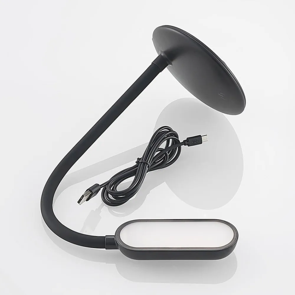 PRIOS Arbejdsrum/Kontor|Bordlamper > LED genopladelig bordlampe Opira, sort, USB, touchdæmper