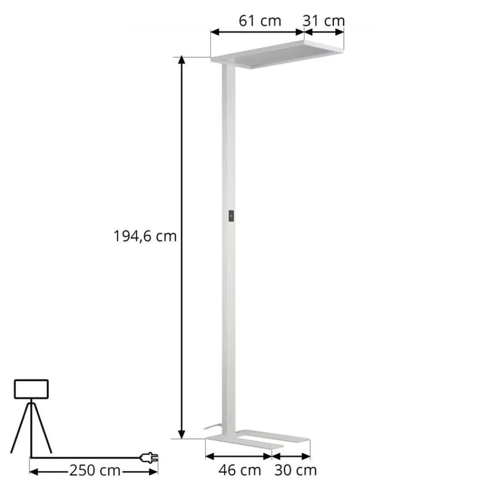 Gulvlamper ^ PRIOS LED-gulvlampe til kontor Taronis, hvid, 195 cm, dæmpbar