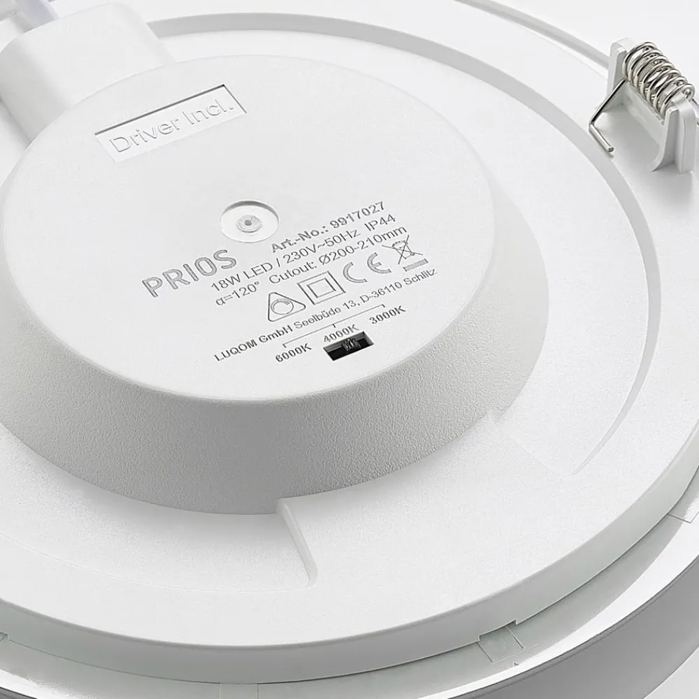Loftlamper|Loftlamper ^ PRIOS LED-indbygningslampe Cadance, sølv, 22 cm, CCT, IP44