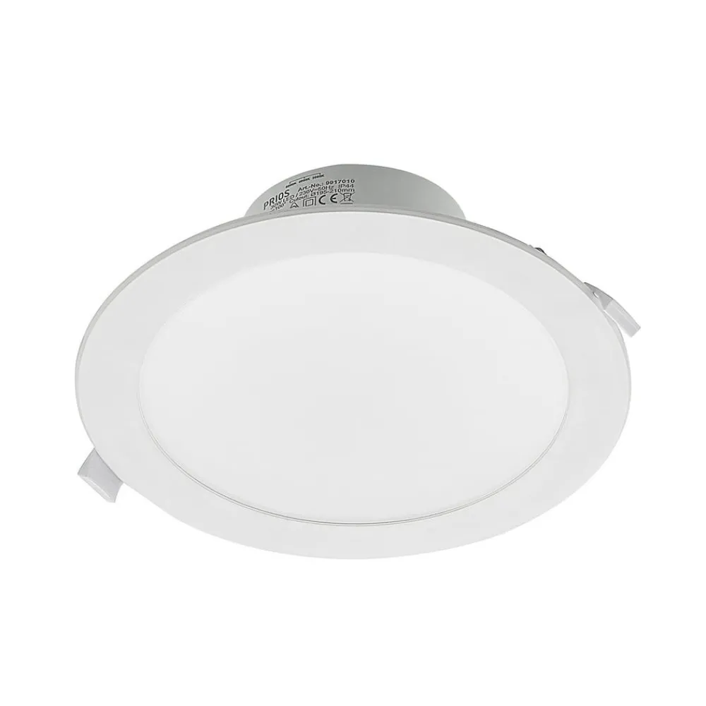 Loftlamper|Indbygningsspots ^ PRIOS LED-indbygningsspot Rida, hvid. Ø 23 cm, 30W, CCT, IP44