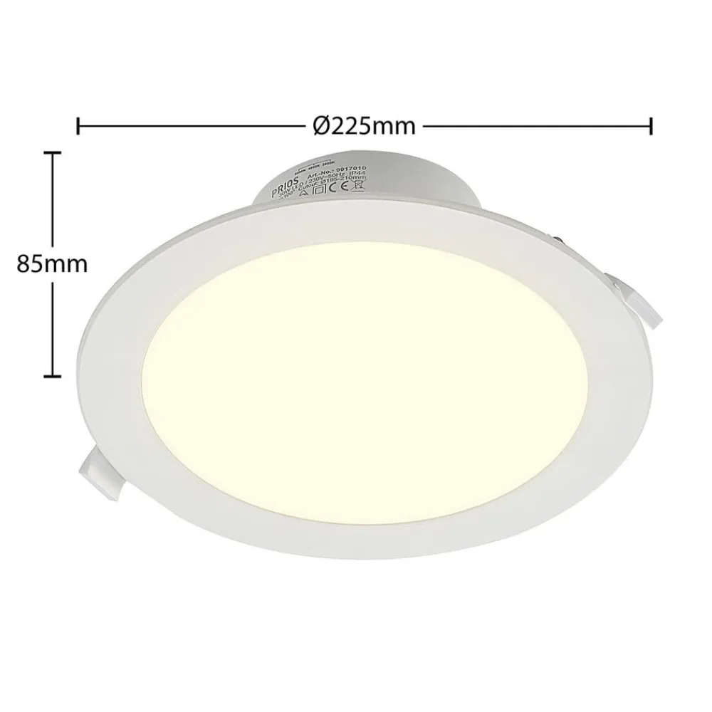 Loftlamper|Indbygningsspots ^ PRIOS LED-indbygningsspot Rida, hvid. Ø 23 cm, 30W, CCT, IP44