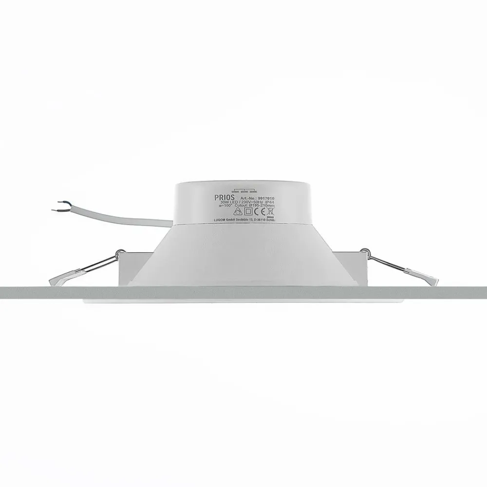 Loftlamper|Indbygningsspots ^ PRIOS LED-indbygningsspot Rida, hvid. Ø 23 cm, 30W, CCT, IP44