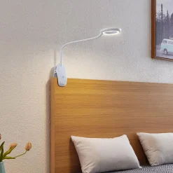 PRIOS Arbejdsrum/Kontor|Bordlamper > LED-klemmelampe Harumi, hvid, genopladeligt batteri, USB, 51 cm høj