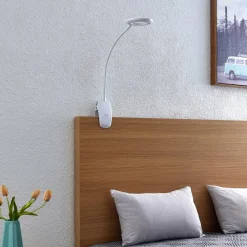 PRIOS Arbejdsrum/Kontor|Bordlamper > LED-klemmelampe Harumi, hvid, genopladeligt batteri, USB, 51 cm høj
