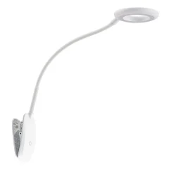 PRIOS Arbejdsrum/Kontor|Bordlamper > LED-klemmelampe Harumi, hvid, genopladeligt batteri, USB, 51 cm høj