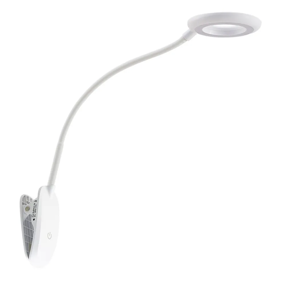 PRIOS Arbejdsrum/Kontor|Bordlamper > LED-klemmelampe Harumi, hvid, genopladeligt batteri, USB, 51 cm høj