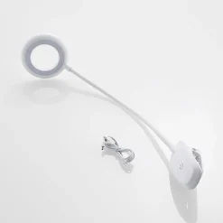 PRIOS Arbejdsrum/Kontor|Bordlamper > LED-klemmelampe Harumi, hvid, genopladeligt batteri, USB, 51 cm høj